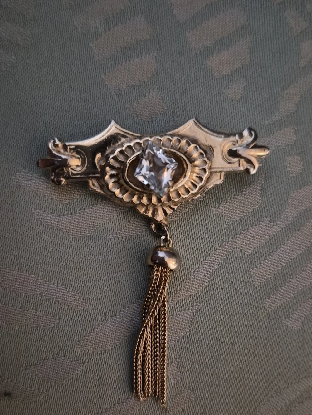 Vintage Gold-Tone Victorian Revival Chatelaine Tassel Brooch Pin